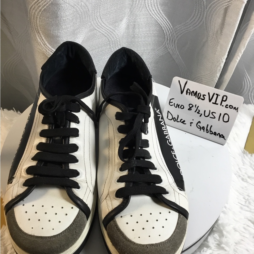 Dolce & Gabbana White and Black Leather Low-Top Sneakers